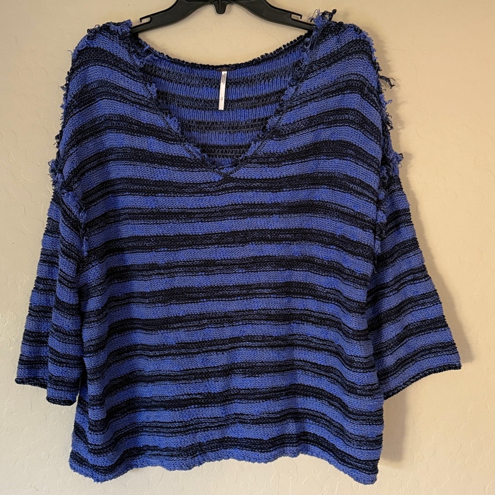 Free People, small, cotton blend, blue/ black striped sweater